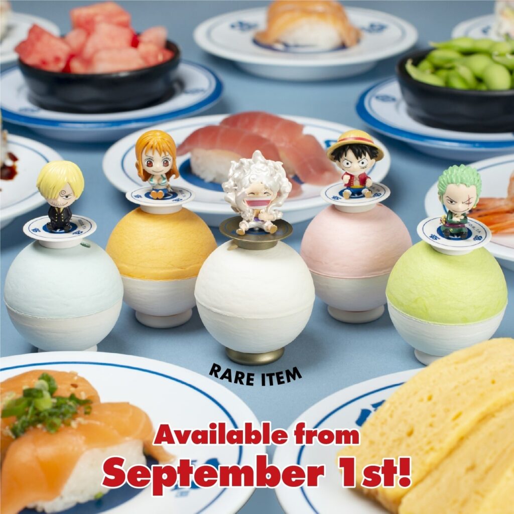 one piece collaboration goods and menu for kura sushi campaign