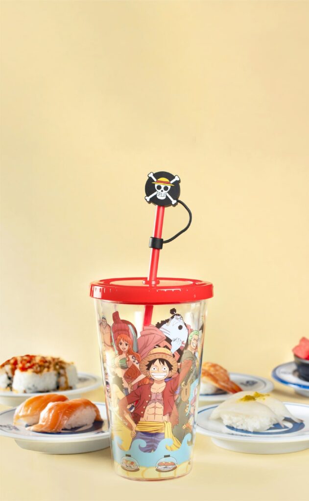 one piece collaboration cup and menu for kura sushi campaign