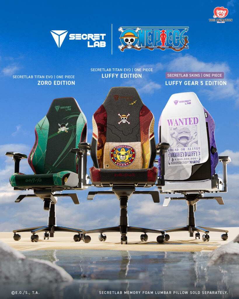 black-green, orange-green, and white-purple one piece chairs by secretlab inspired by zoro and luffy