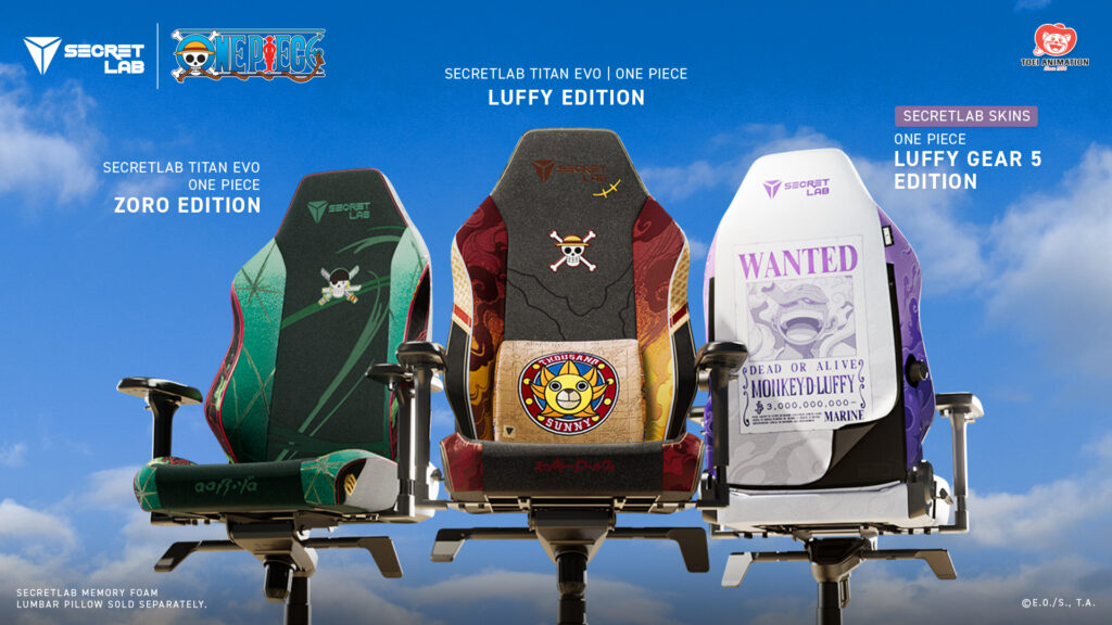 black-green, orange-green, and white-purple one piece chairs by secretlab inspired by zoro and luffy