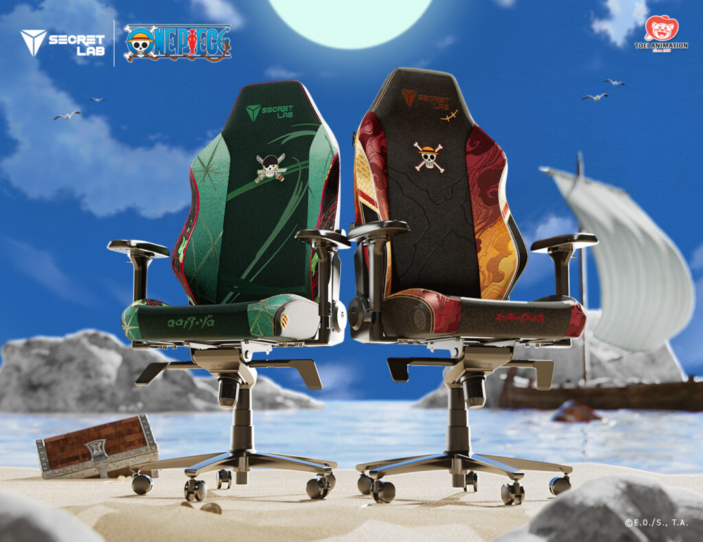 black-green and orange-green one piece chairs by secretlab inspired by zoro and luffy