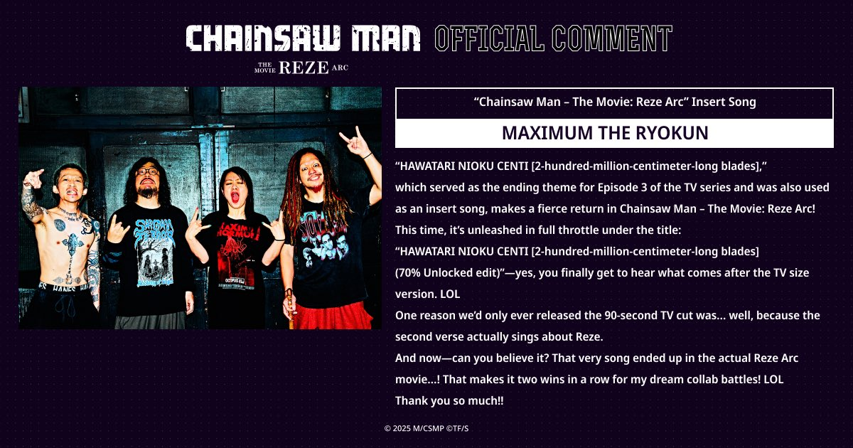 maximum the hormone on their extended version of the chainsaw man ending song