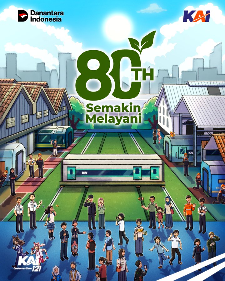 Kereta Api Indonesi 80th anniversary illustration featuring Rice Shower and Haru Urara from Umamusume