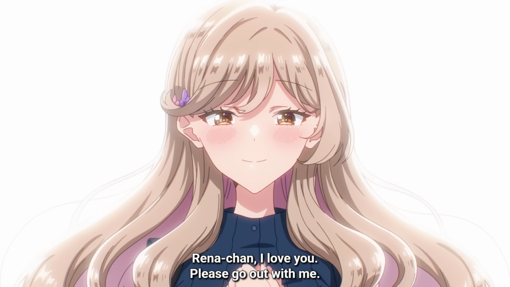 ajisai from There's No Freaking Way I'll be Your Lover! Unless… S1E12 • No Freaking Way Summer Break is Over! asks out renako with a blush on her face